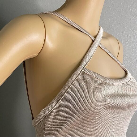 NWT Fiestar Nude Bodycon Mini Dress with CrissCross Straps in Front Size Medium - Picture 10 of 11